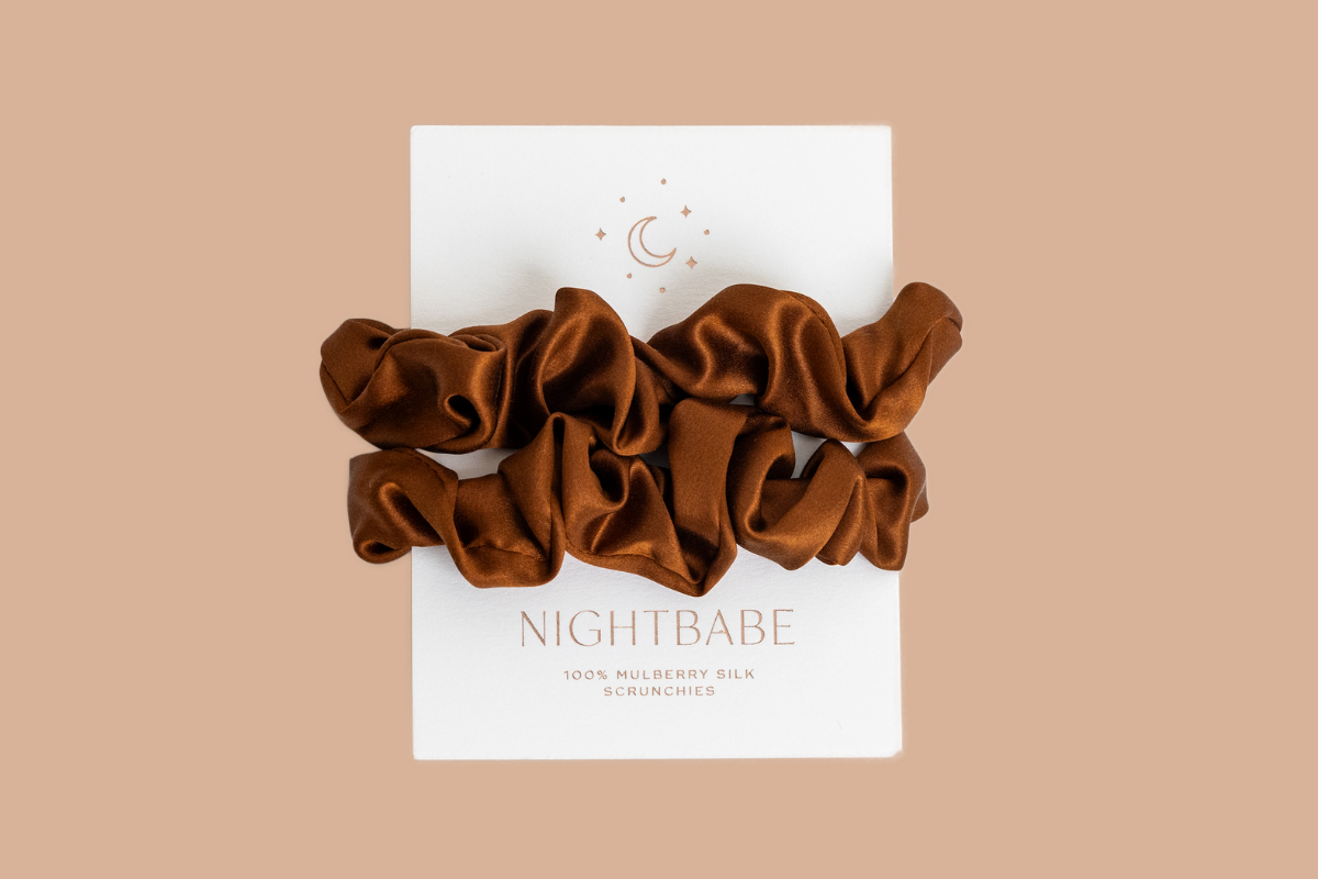 Espresso Mulberry Silk Medium Scrunchie Duo