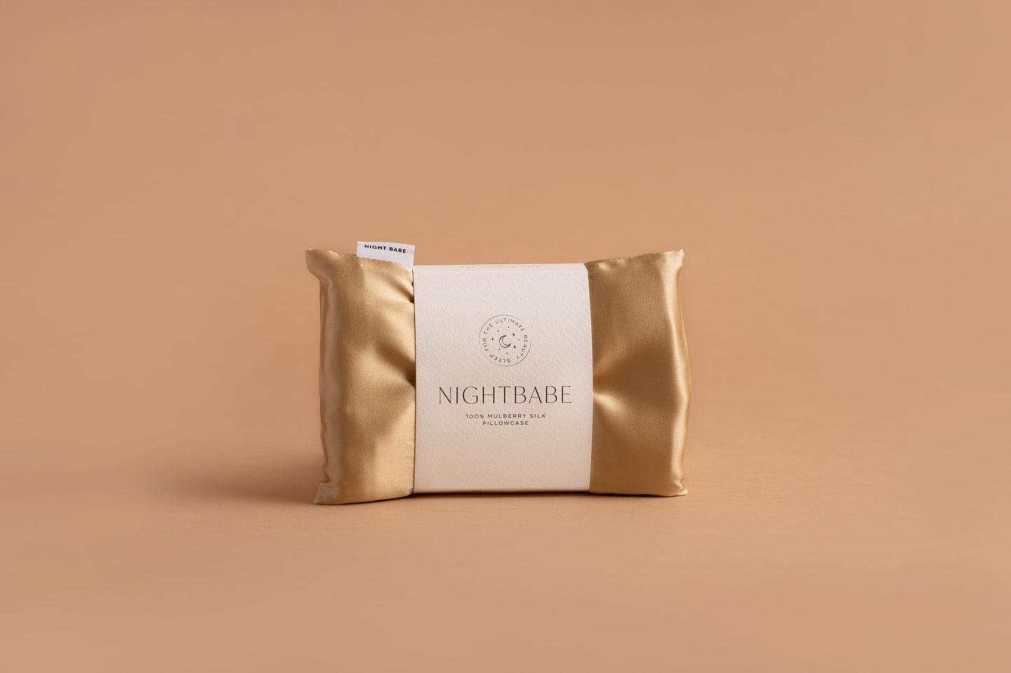 night babe gold silk pillowcase in packaging