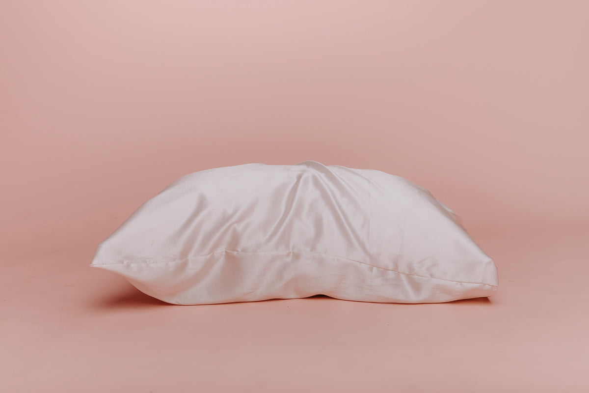 side view blush pink silk pillowcase